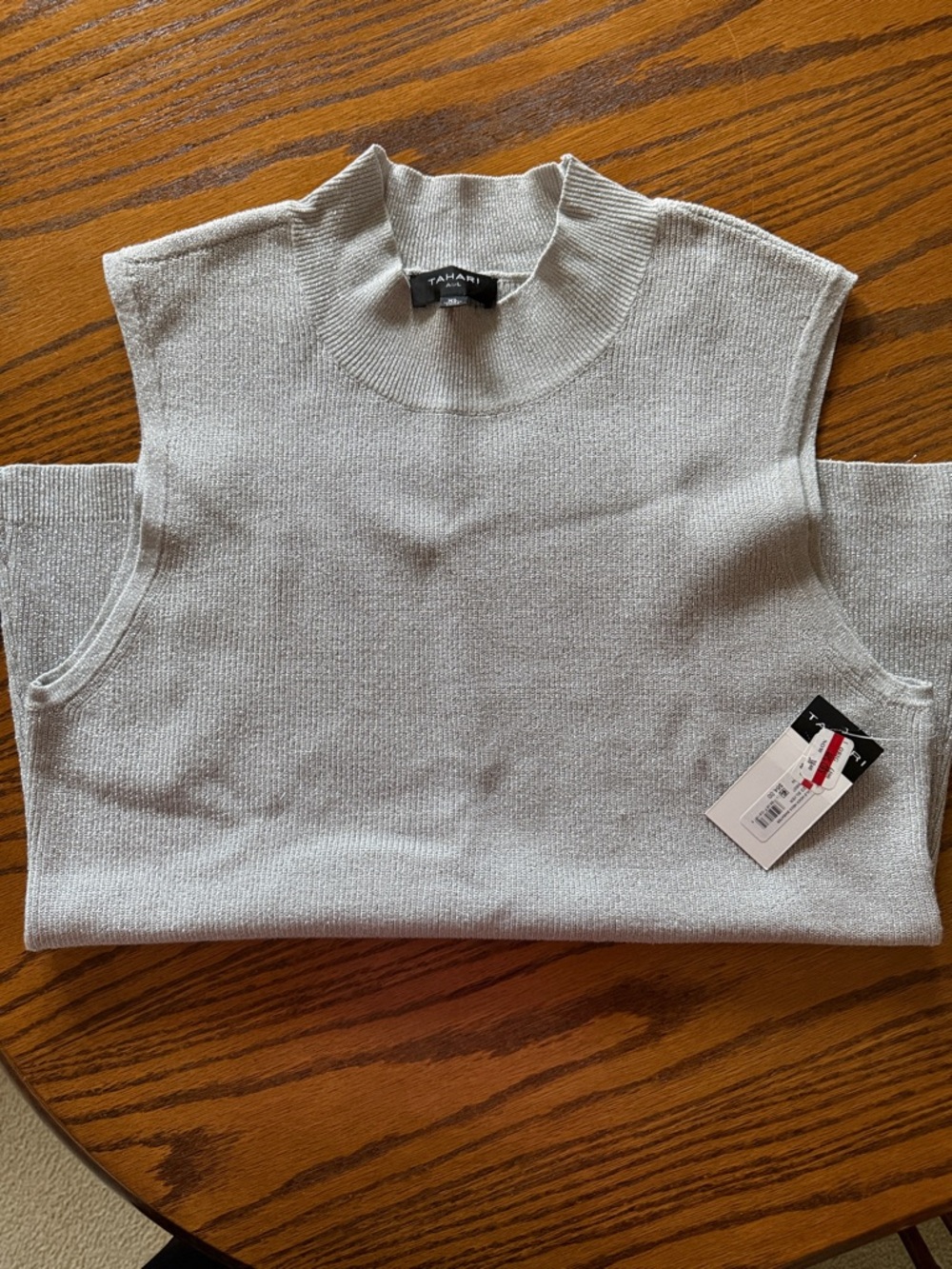 Tahari Light Gray Sleeveless Mock Neck Knit Top